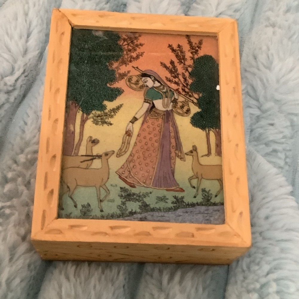 Decorative Wooden Box with Pastoral Scene